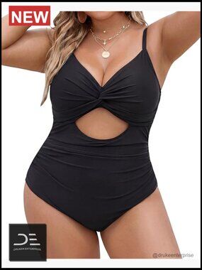 Plus Size Tummy Control One Piece Swimsuit with Twist Front Ruched Swimwear